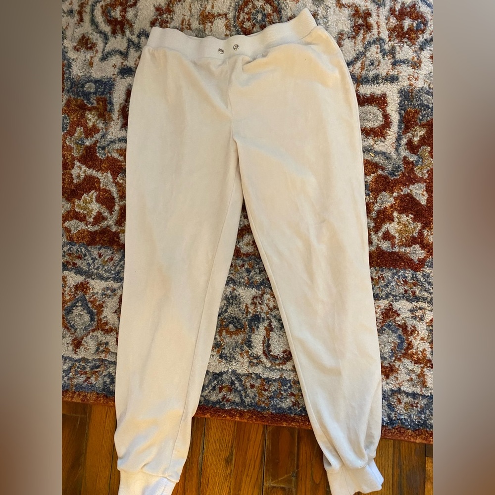 Womens bebe white velour sweatpants